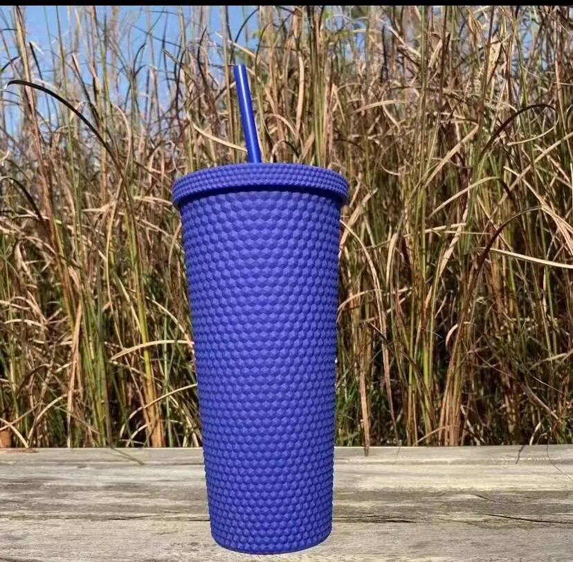 650ml Plastic Straws Cup Water Bottle Cups with Lids and Straws Large Drinking Diamond Studded Tumbler Summer Cold Bottle