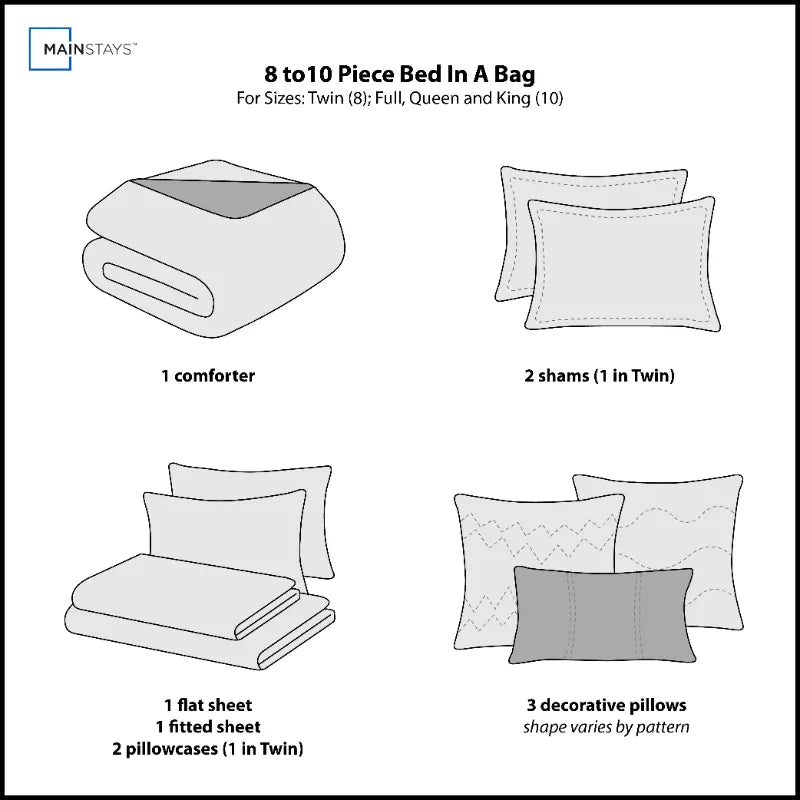 Navy Plaid 10 Piece Bed in a Bag Comforter Set With Sheets
