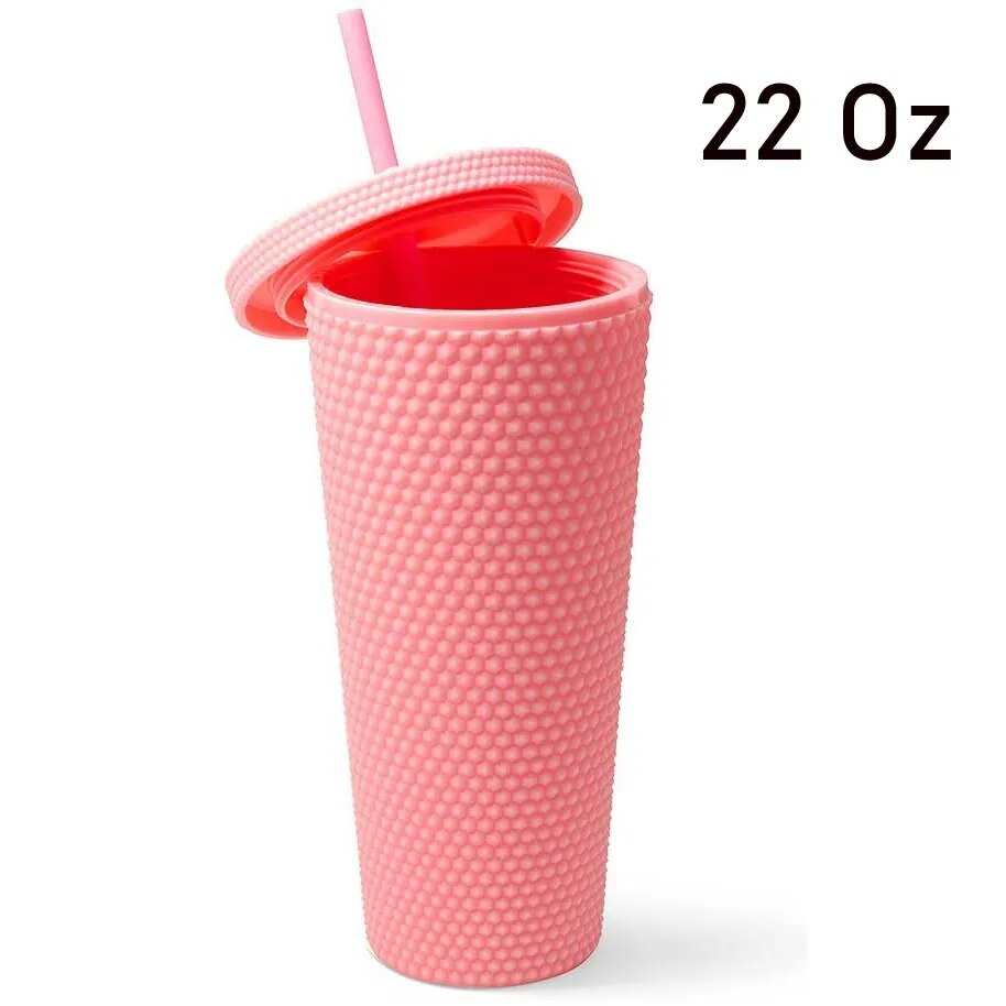 650ml Plastic Straws Cup Water Bottle Cups with Lids and Straws Large Drinking Diamond Studded Tumbler Summer Cold Bottle