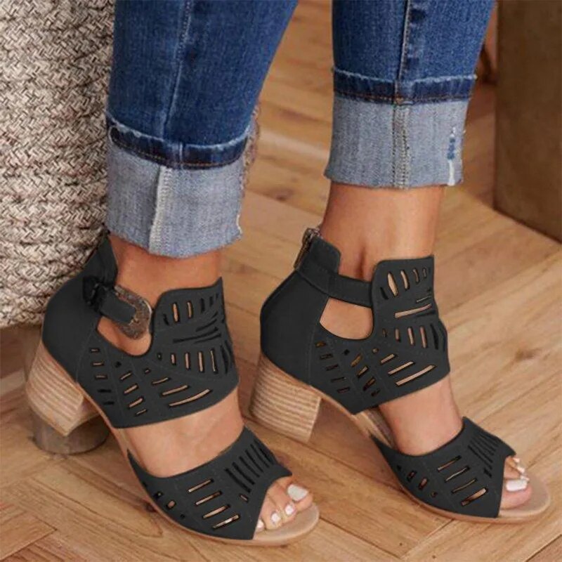 2020 Summer Women Sandals Mid Heel Stylish Slip-on Buckle Ladies Shoes Artificial Open Toe Casual Female Sandalias Wedding Pumps