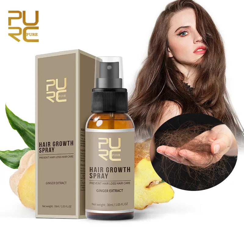 PURC Ginger Hair Growth Products Fast Growing Spray Scalp Treatment Oil Beauty Health Hair Care for Men Women 30ml