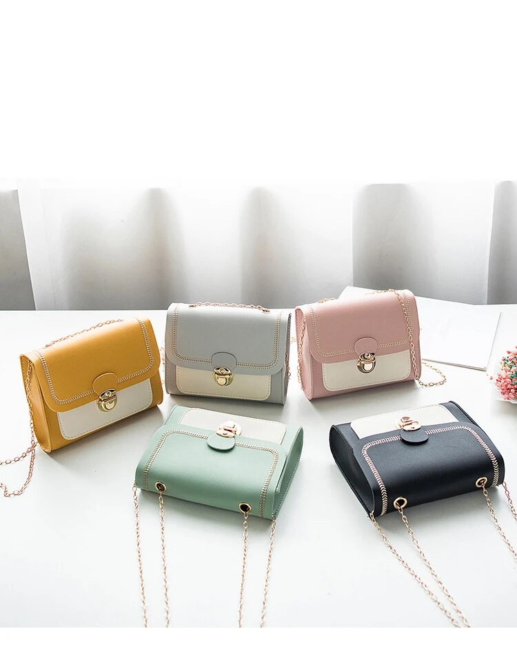 Korean Lock Mini Square Bag Women 2021 Spring New Embroidered Bag Color Stitching Wild Shoulder Bag Student Mobile Phone Bag