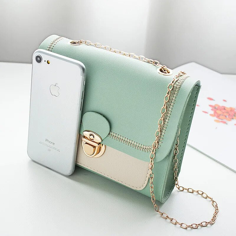 Korean Lock Mini Square Bag Women 2021 Spring New Embroidered Bag Color Stitching Wild Shoulder Bag Student Mobile Phone Bag