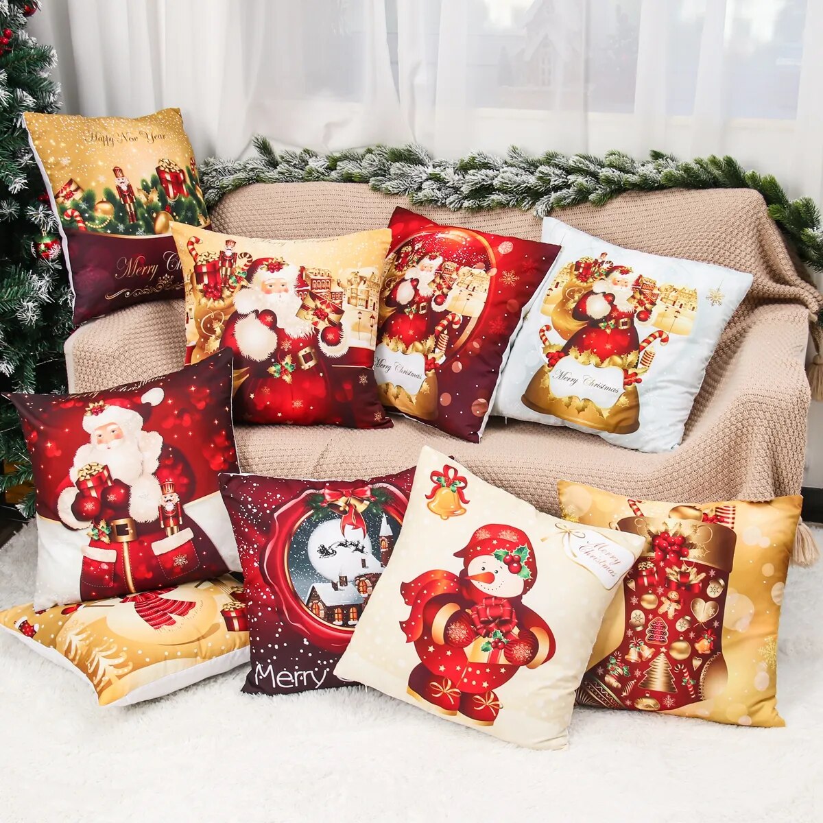 45cm Christmas Cushion Cover Merry Christmas Decor For Home 2023 Christmas Ornaments Navidad Noel Xmas Gifts Happy New Year 2024