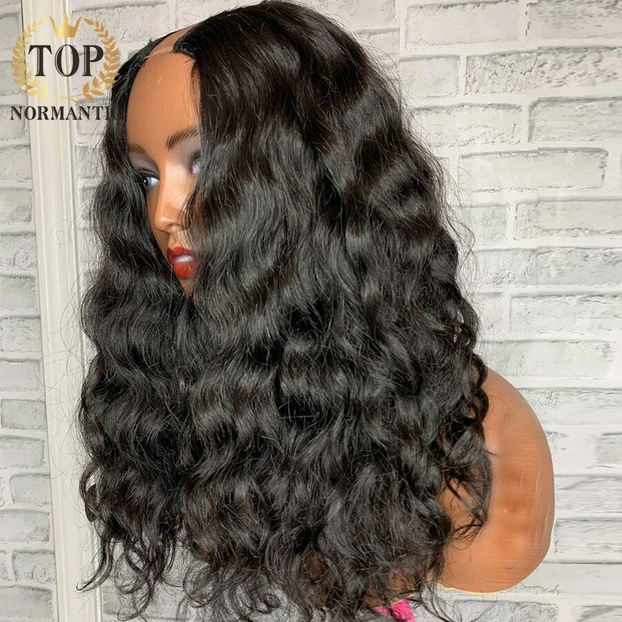 Topnormantic Nature Wave U Part Wig Brazilian Remy Human Hair Wigs 250 Density Nature Color U Part Wigs For Black Women