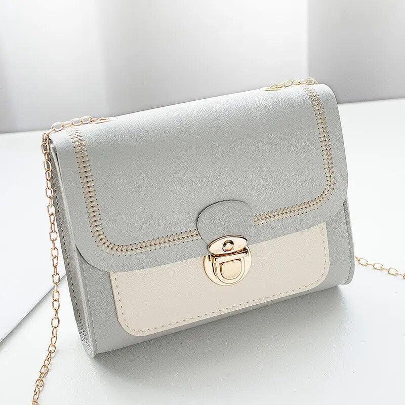 Korean Lock Mini Square Bag Women 2021 Spring New Embroidered Bag Color Stitching Wild Shoulder Bag Student Mobile Phone Bag