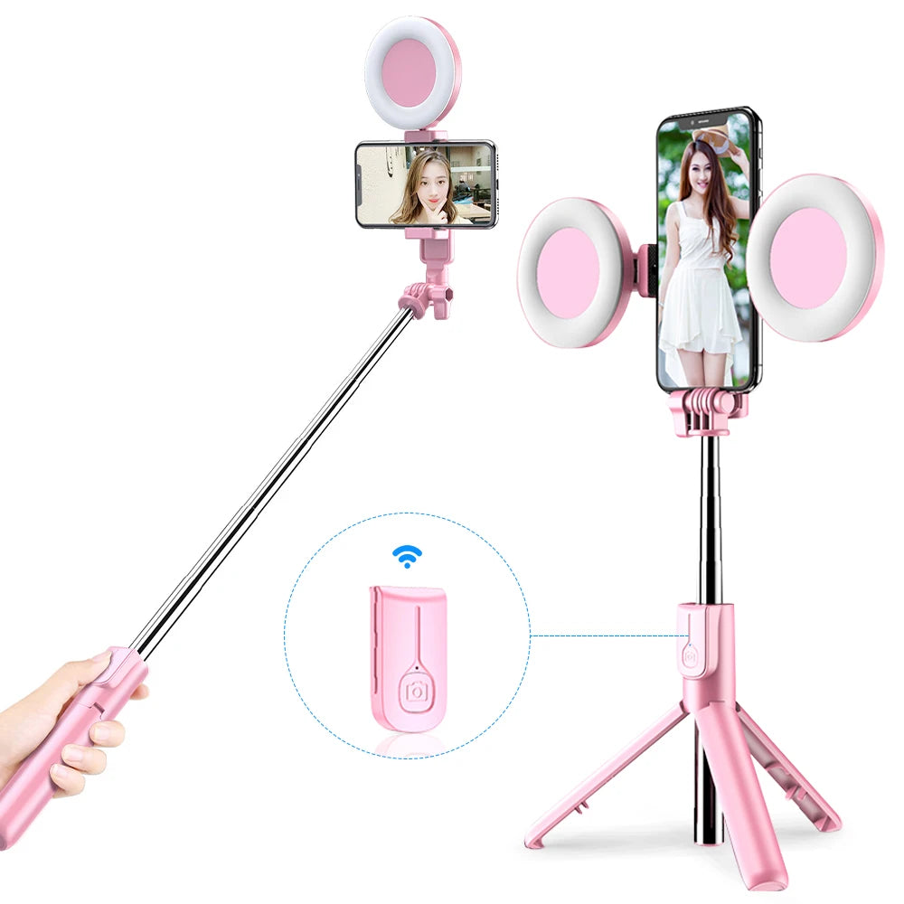 4in1 Wireless Bluetooth Compatible Selfie Stick LED Ring Light Extendable Handheld Monopod Live Tripod for iPhone 15 14 13