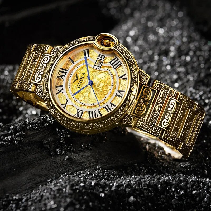 2020 Retro Golden Men Watch Top Brand Luxury Alloy Steel Business Quartz Wrist Watches Mens Clock Relogio Masculino