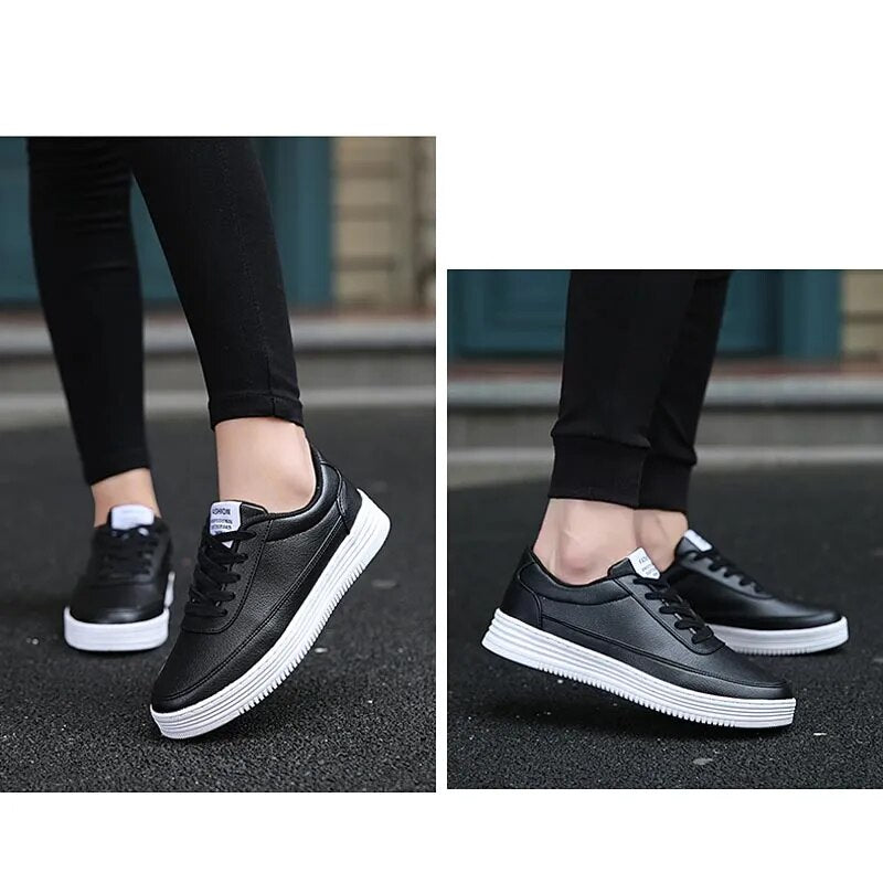 Plus Size PU Leather Sport Shoes Male Running Shoes Women Sneakers Men's Leather Men Tennis Shoes Sports Black Trainers E-382