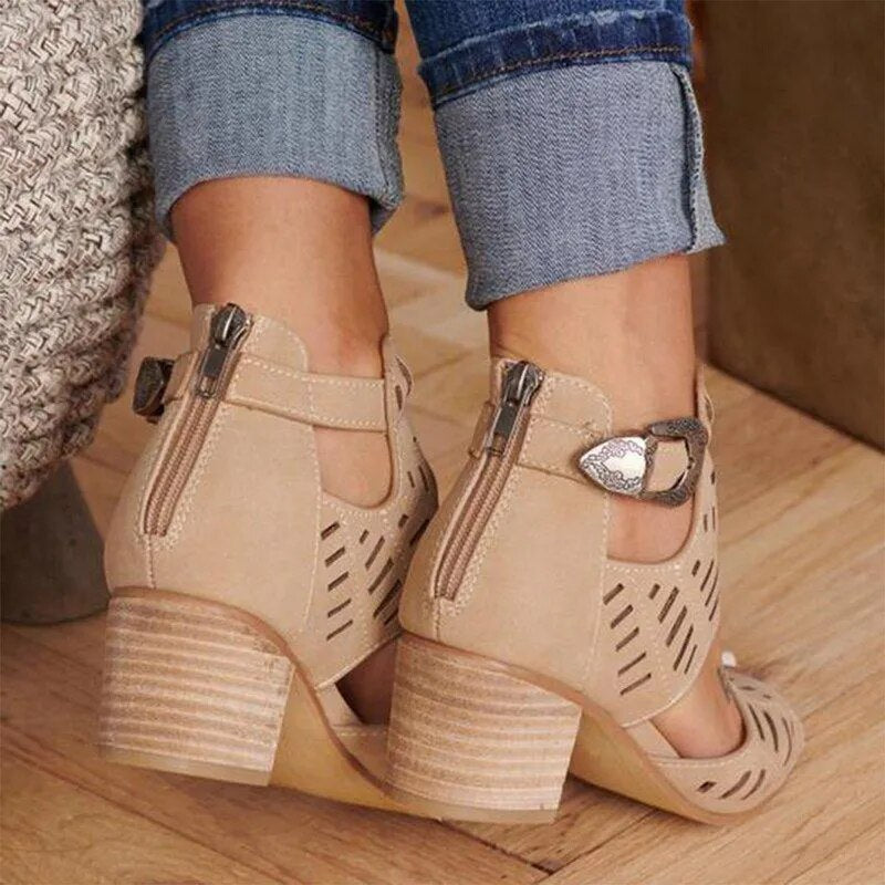 2020 Summer Women Sandals Mid Heel Stylish Slip-on Buckle Ladies Shoes Artificial Open Toe Casual Female Sandalias Wedding Pumps