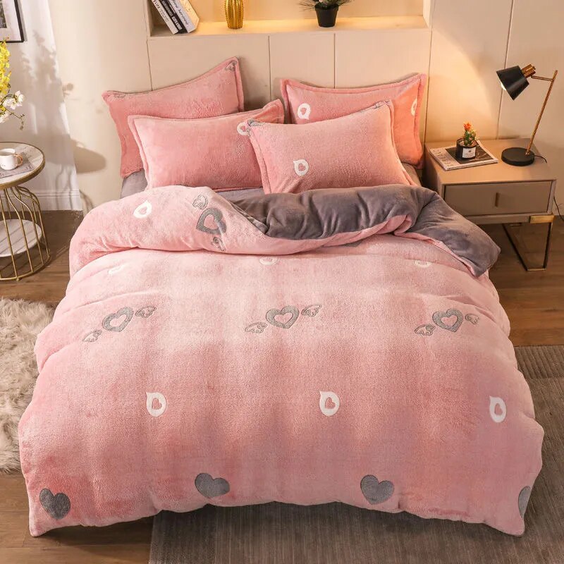 JUSTCHIC Kids Duvet Cover Unicorn Rainbow Cartoon Girls Bedding Winter Warm Thicken Snowflake Velvet Comforter Set Room Decor