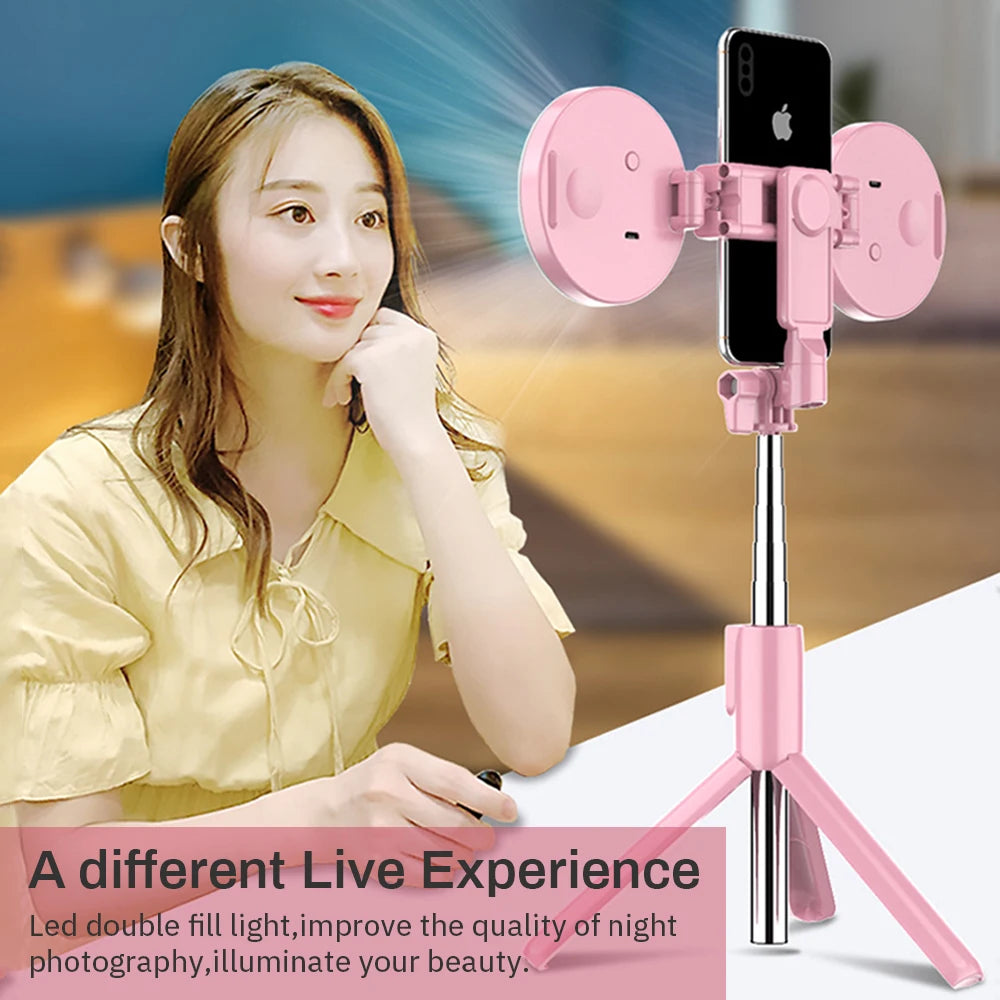 4in1 Wireless Bluetooth Compatible Selfie Stick LED Ring Light Extendable Handheld Monopod Live Tripod for iPhone 15 14 13