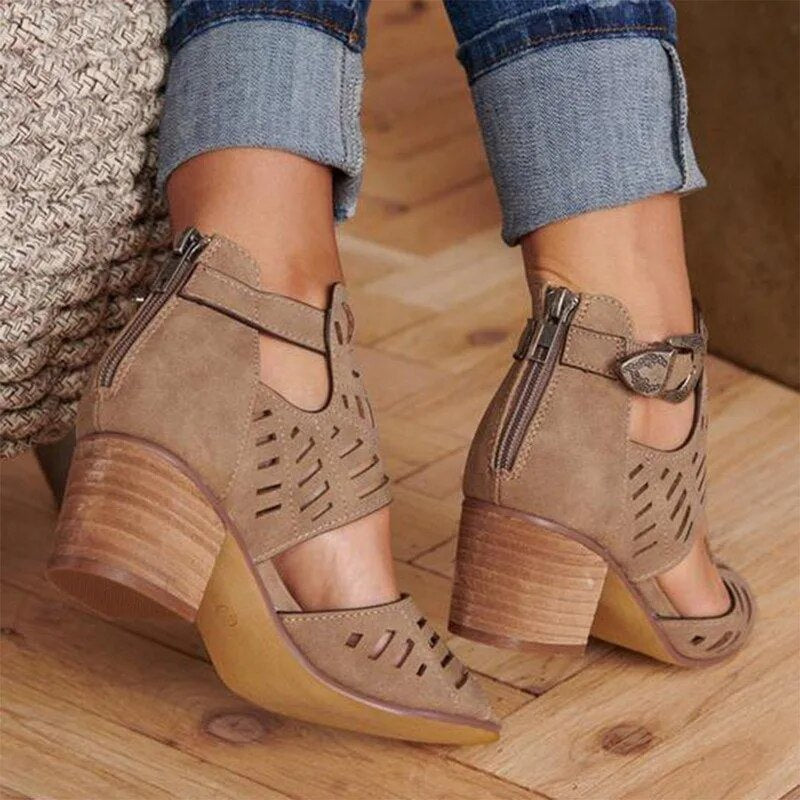 2020 Summer Women Sandals Mid Heel Stylish Slip-on Buckle Ladies Shoes Artificial Open Toe Casual Female Sandalias Wedding Pumps