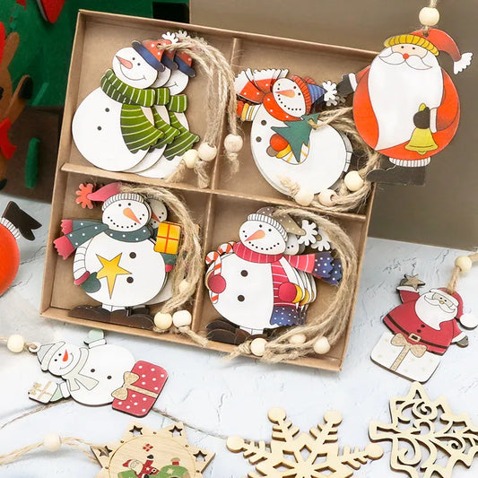 12PCS Wooden Christmas Ornaments Hanging Pendants Christmas Tree Decoration for Home New Year 2023 2022 Chirstmas Gift Wood box