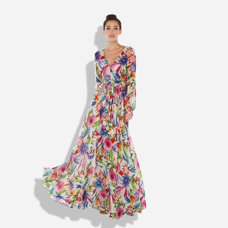 2023 Spring Boho Maxi Dress Vintage V Neck Lantern Sleeve Elegant Evening Party Long Dresses Women Tunic Plus Size 5XL Vestidos