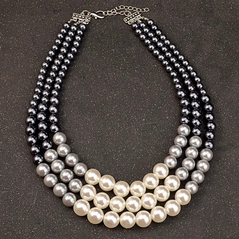 UDDEIN Ethnic statement necklace for women Multi layer simulated pearl jewelry bib beads maxi necklace African bead jewelry