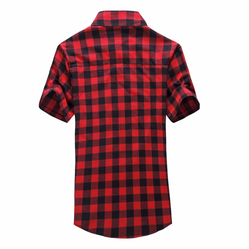 Red And Navy Plaid Shirt Men Shirts 2023 New Summer Fashion Chemise Homme Mens Checkered Shirts Short Sleeve Shirt Men Blouse