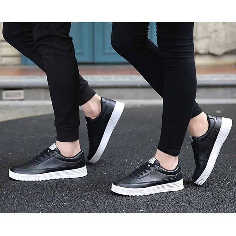 Plus Size PU Leather Sport Shoes Male Running Shoes Women Sneakers Men's Leather Men Tennis Shoes Sports Black Trainers E-382