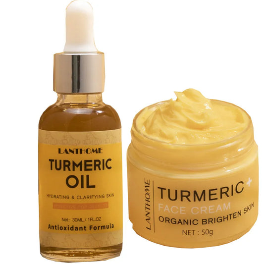 Turmeric Skin Care Set Shrink Pores Moisturizing Whitening Facial Oils Nourish Smooth Face Acne Brightening Cream For Age Spots