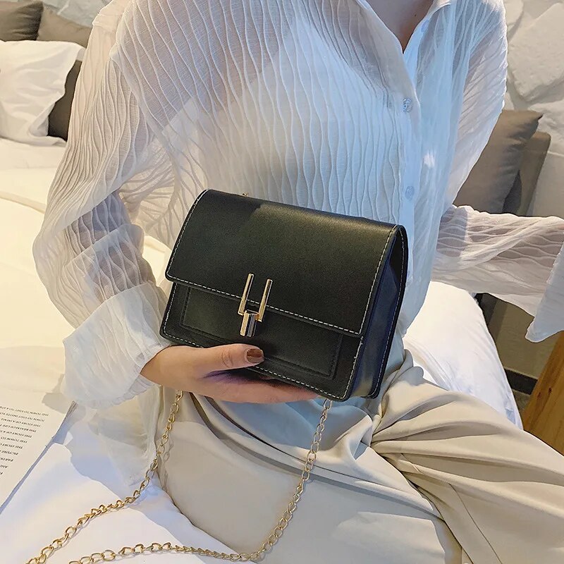 2023 Fashion Small Women Bags All-match Chain Shoulder Bag Ladies Hit Color Stitching Bag Messenger Bag PU Mini Square Bag Purse