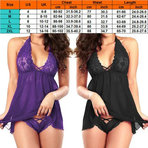 Porn Women Sexy Lingerie Sleepwear Babydolls Backless Lace Halter V-neck Dress Sexy Underwear Hot Erotic Chemises Plus Size