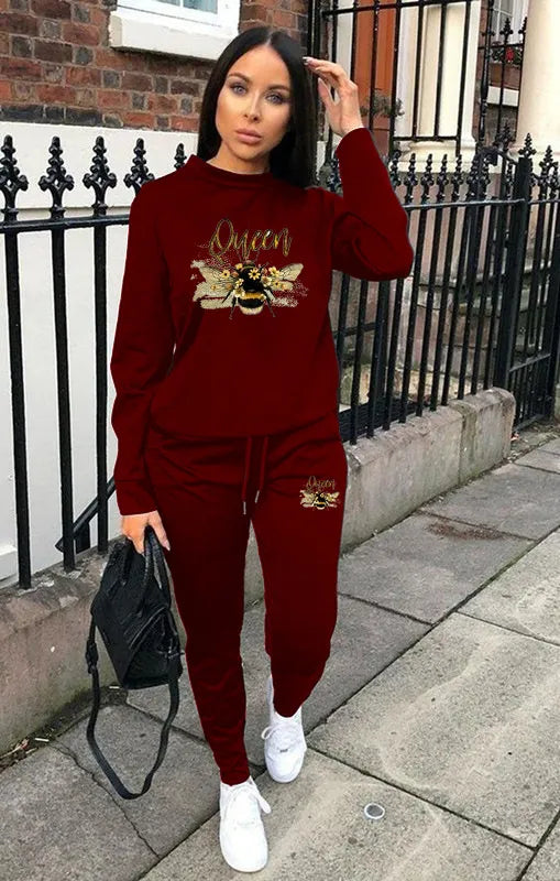 Women's Suit Autumn Winter Office Lady Printing Casual Sports Long Sleeve Tops and Pants Hoodie Two Piece Sets Womens Outifits