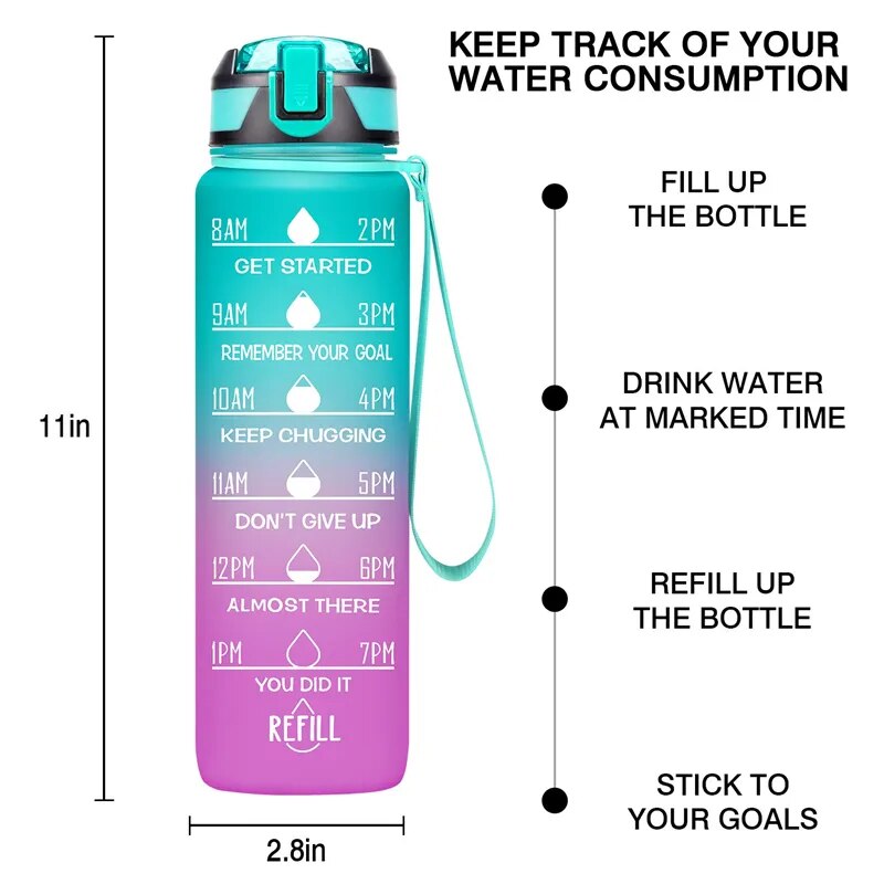 32OZ Portable Water Bottle Motivational Sports Water bottle with Time Marker Leak-proof Cup for Outdoor Sport Fitness BPA Free