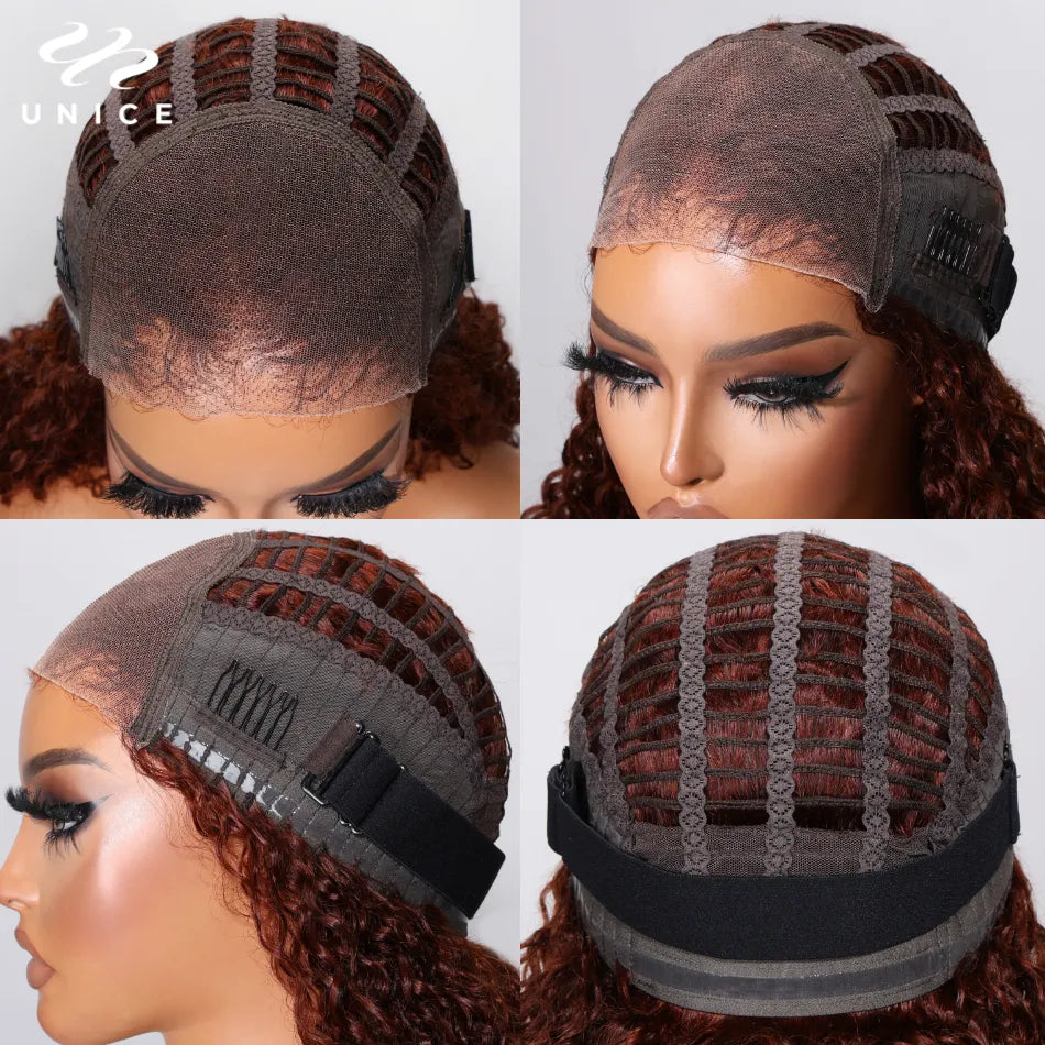 UNice Hair Deep Curly Wear Go Glueless Wig Human Hair 6x4.75 Pre-Cut Lace Closure Wig Stunning 33B Reddish Brown Wig for Women