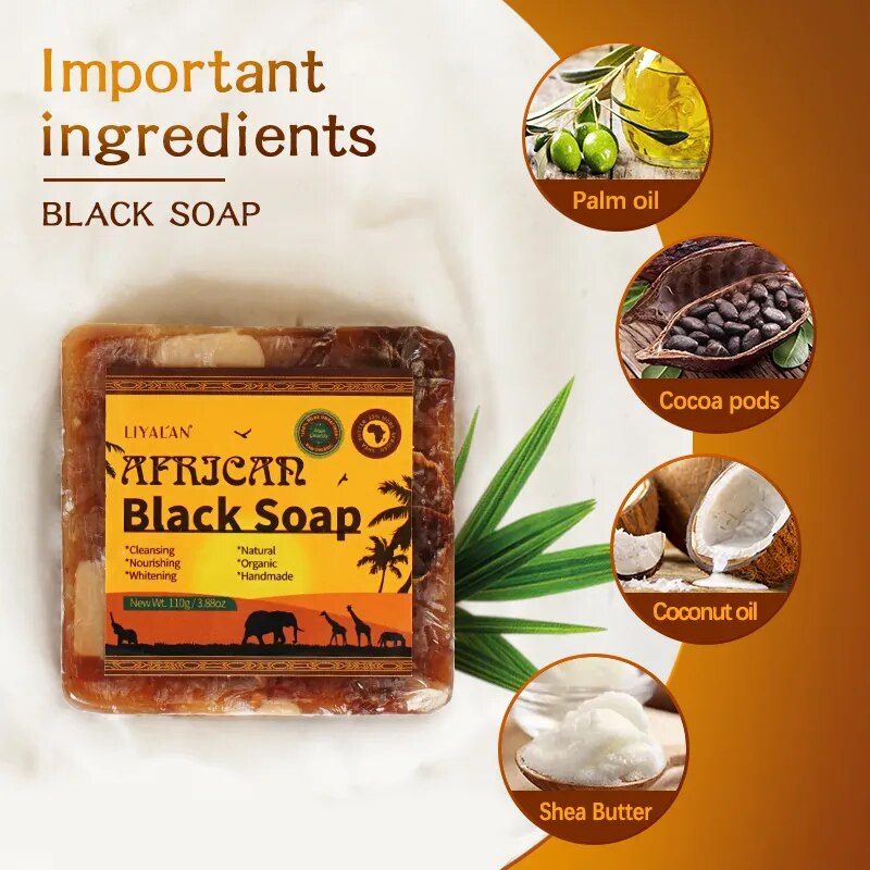 2pcs African Black Soap Treatment Acne Handmade Anti Rebelles Smooth Blemish Shea Butter Face Moisturizing Gently Bath SkinCare