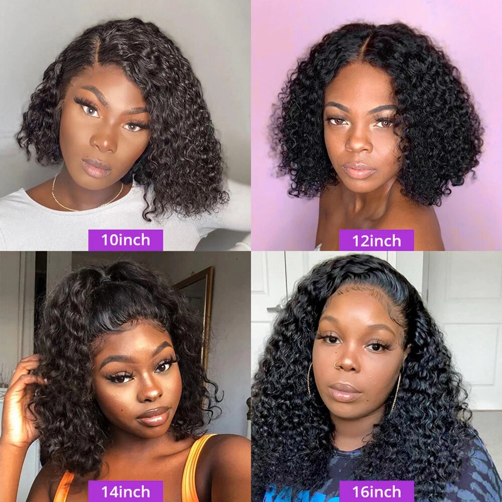 Curly Short Bob Wigs Brazilian Human Hair 13x1 T Part  Lace Closure Wig For Women Pre Plucked Wigs 5x1 T Part Lace Wig Remy Hair