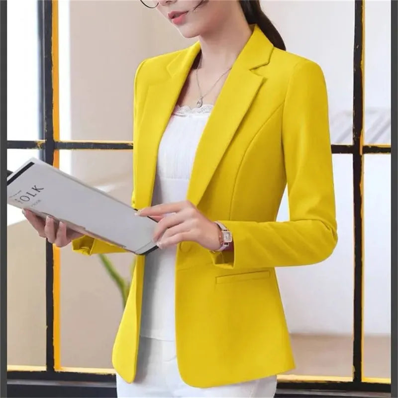 Blazers Women Korean Spring Autumn Slim Business Blazer Ladies Coats Office Blazer Casual Coat Yellow Black Long Sleeve Suits