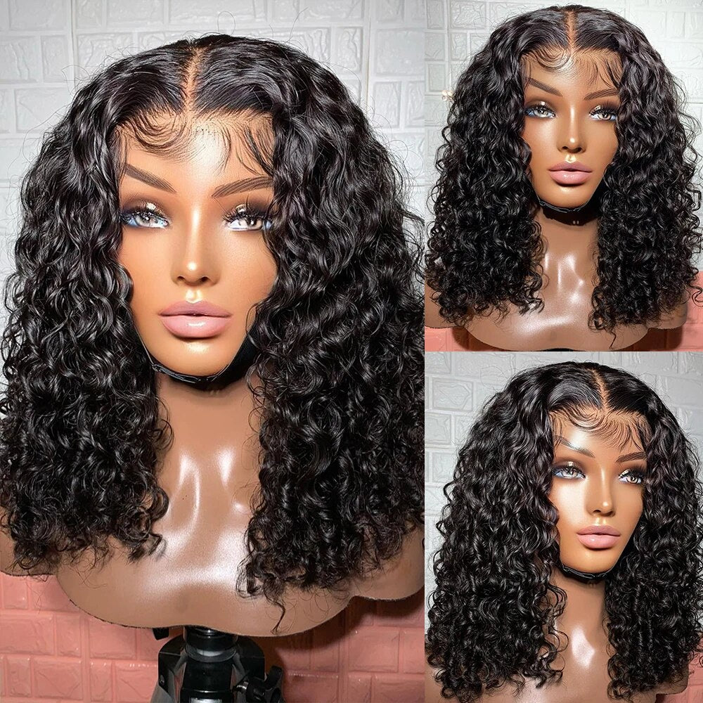 Curly Short Bob Wigs Brazilian Human Hair 13x1 T Part  Lace Closure Wig For Women Pre Plucked Wigs 5x1 T Part Lace Wig Remy Hair