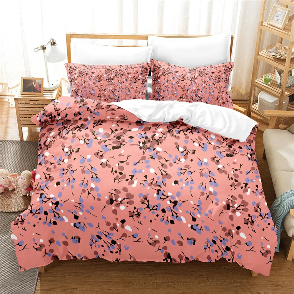 3PCS Ink painting flowers and plants Bedding Sets Home Bedclothes Super King Cover Pillowcase Comforter Textiles Bedding Set