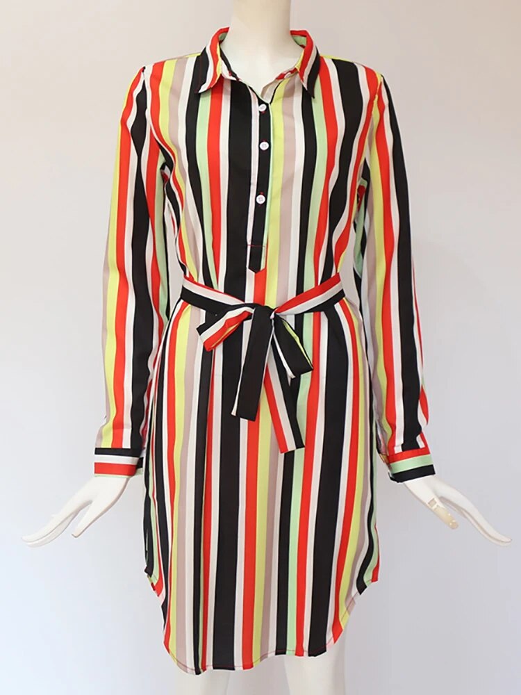 Aachoae Long Sleeve Shirt Dress 2021 Summer Boho Beach Dresses Women Casual Striped Print A-line Mini Party Dress Vestidos