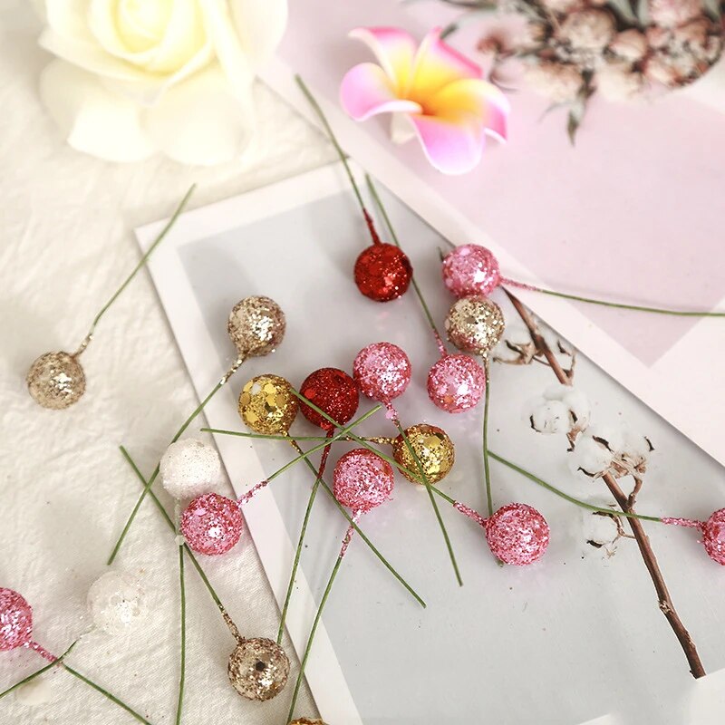 50/100PCs/Lot Berry Artificial Flowers for Home Decor Xmas Tree Christmas Party Decoration Cake Gift Box Ornaments Accessories