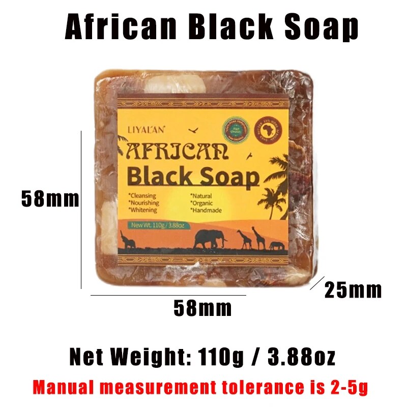 2pcs African Black Soap Treatment Acne Handmade Anti Rebelles Smooth Blemish Shea Butter Face Moisturizing Gently Bath SkinCare