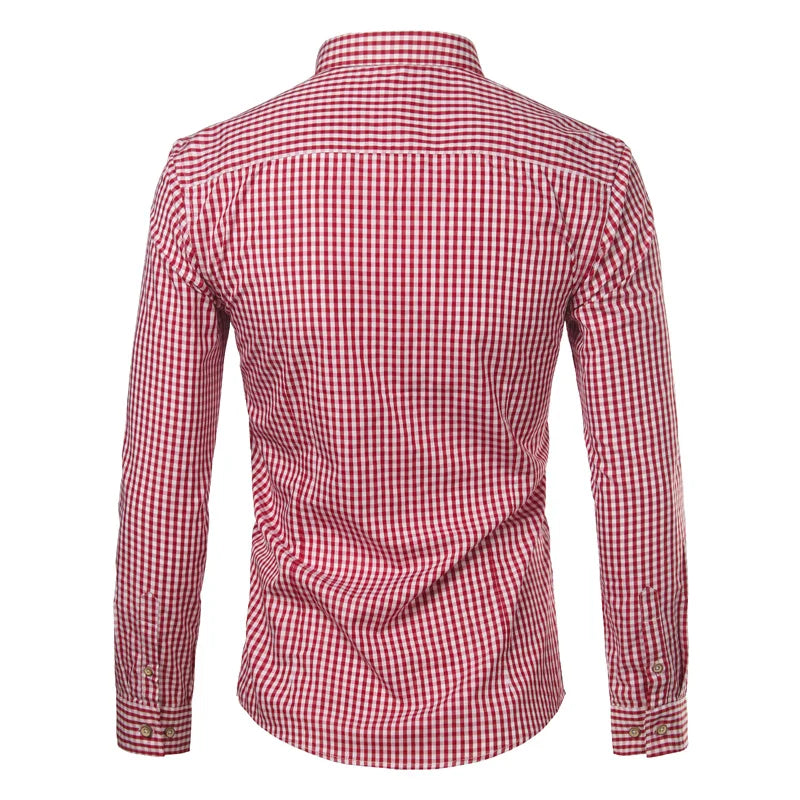 Mens Red Plaid Cotton Dress Shirts Long Sleeve Slim Fit Button Down Shirt Male 2023 Bradn New Business Casual Work Shirt Chemise