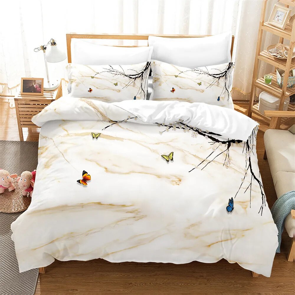 3PCS Butterflies flying Bedding Sets Home Bedclothes Super King Cover Pillowcase Comforter Textiles Bedding Set