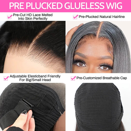 Wear Go Glueless Wig ISEE HAIR Malaysian Straight 6x4 HD Lace Closure Glueless Wig Human Hair Ready To Wear Pre Cut Pre plucked