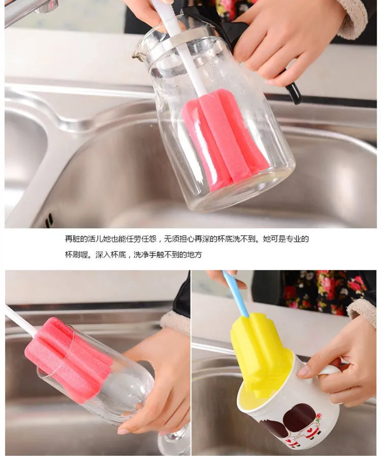 2 Pcs Kitchen Cleaning Tool Sponge Brush for Wineglass Bottle Coffe Tea Glass Cup Color Random Cleaning Products