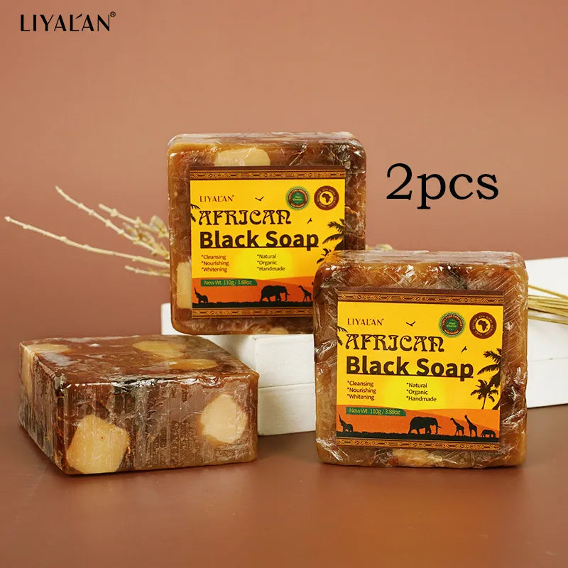 2pcs African Black Soap Treatment Acne Handmade Anti Rebelles Smooth Blemish Shea Butter Face Moisturizing Gently Bath SkinCare