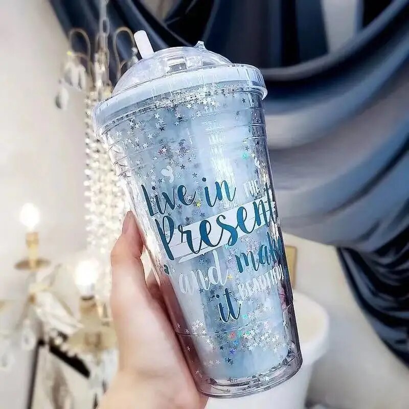 450ml Summer Cold Water Mug Tumbler Cup With Straw Plastic Durian Diamond Radiant Goddess Cups Holiday Office girls water bottle