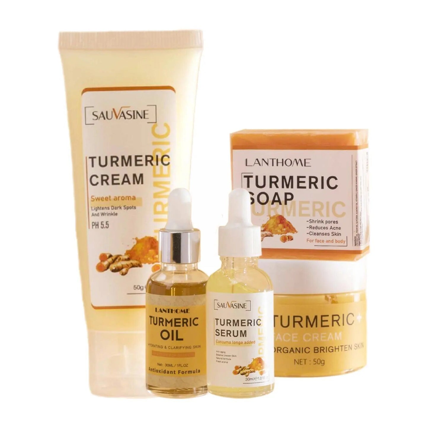 5pcs/set Turmeric Face Care Sets Turmeric Face Cleansing Soap Turmeric Face Cream Cream Face Turmeric Turmeric Oil Care Q1E2