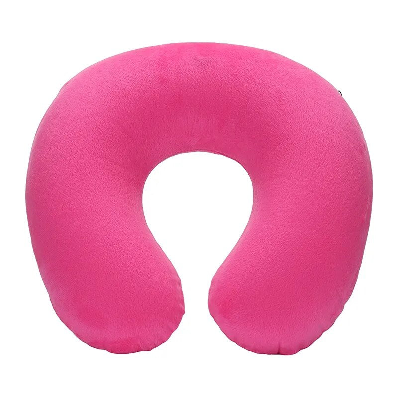 U-shaped Travel Pillow Car Air Flight Office Inflatable Neck Pillow Short Plush Cover PVC Support Headrest Soft Nursing Cushion