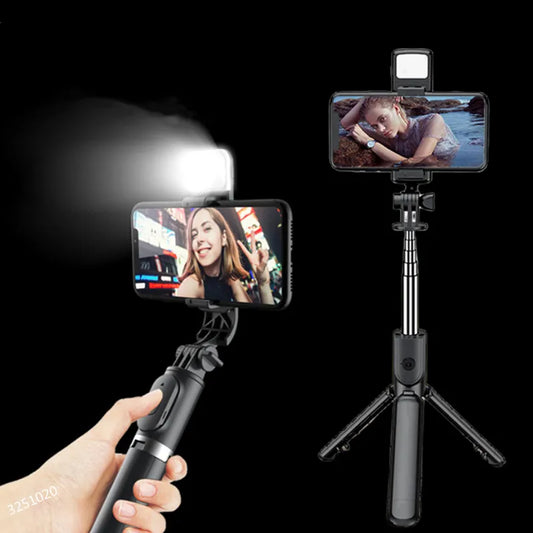 2023 New Wireless Bluetooth Selfie Stick Remote Shutter Tripod with Fill Light 360-Degree Rotation for Live Broadcasting