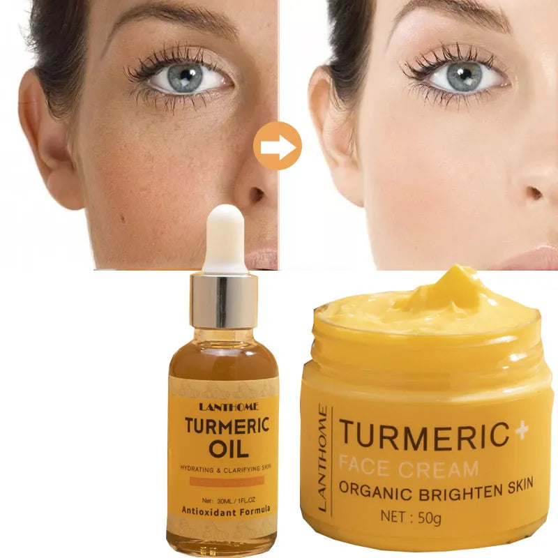 Turmeric Skin Care Set Shrink Pores Moisturizing Whitening Facial Oils Nourish Smooth Face Acne Brightening Cream For Age Spots