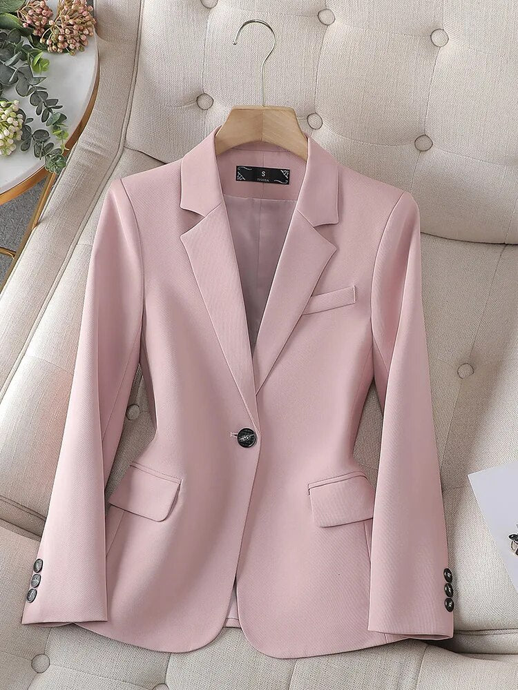 Spring Autumn Blue Black Pink Coffee Blazer Women Ladies Female Business Work Wear Long Sleeve Single Button Solid Formal Jacket