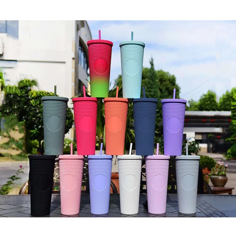 Durian Cup 710ml Coffee Cup With Lid and Straw Summer Cold Water Mug Tumbler Cup With Straw Diamond Radiant Goddess Cups