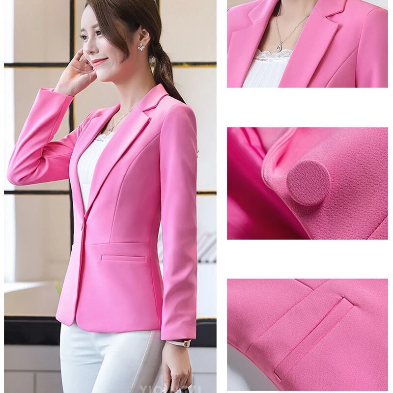 Blazers Women Korean Spring Autumn Slim Business Blazer Ladies Coats Office Blazer Casual Coat Yellow Black Long Sleeve Suits