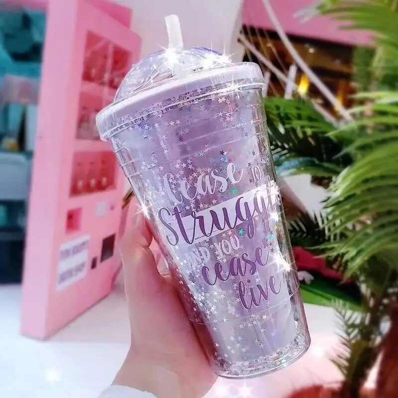 450ml Summer Cold Water Mug Tumbler Cup With Straw Plastic Durian Diamond Radiant Goddess Cups Holiday Office girls water bottle